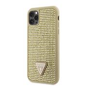 Guess Rhinestones Triangle Metal Logo Kryt pro iPhone 11 Pro Gold