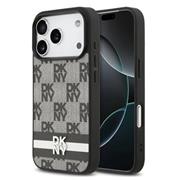 DKNY PU Leather Checkered Pattern and Stripe Zadní Kryt pro iPhone 17 Pro Black