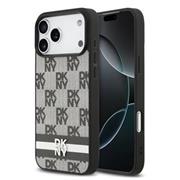 DKNY PU Leather Checkered Pattern and Stripe Zadní Kryt pro iPhone 17 Pro Max Black
