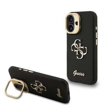 Guess PU Grained 4G Logo Stand Camera Frame Zadní Kryt pro iPhone 16 Black