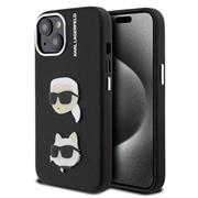 Karl Lagerfeld Grained PU K&CH Heads Zadní Kryt pro iPhone 15 Black