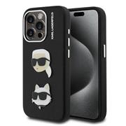 Karl Lagerfeld Grained PU K&CH Heads Zadní Kryt pro iPhone 15 Pro Max Black