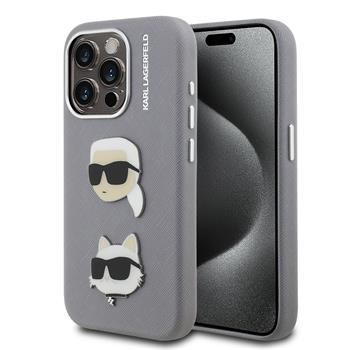 Karl Lagerfeld Grained PU K&CH Heads Zadní Kryt pro iPhone 15 Pro Max Grey