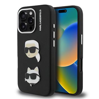 Karl Lagerfeld Grained PU K&CH Heads Zadní Kryt pro iPhone 16 Pro Max Black