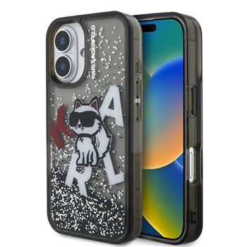 Karl Lagerfeld Liquid Glitter Scattered Choupette Zadní Kryt pro iPhone 16 Black