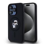 Karl Lagerfeld Liquid Silicone Karl and Choupette Magsafe Zadní Kryt pro iPhone 15 Pro Black