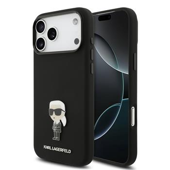 Karl Lagerfeld Liquid Silicone Metal Ikonik Zadní Kryt pro iPhone 17 Pro Max Black