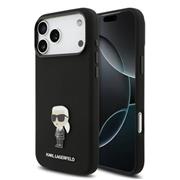 Karl Lagerfeld Liquid Silicone Metal Ikonik Zadní Kryt pro iPhone 17 Pro Max Black