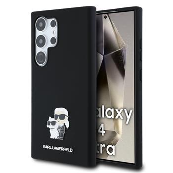 Karl Lagerfeld Liquid Silicone Metal Karl and Choupette Zadní Kryt pro Samsung Galaxy S24 Ultra Black