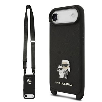 Karl Lagerfeld Saffiano Crossbody Popruh Metal Karl and Choupette Zadní Kryt pro iPhone 17 Air Black