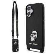 Karl Lagerfeld Saffiano Crossbody Popruh Metal Karl and Choupette Zadní Kryt pro iPhone 17 Black
