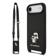 Karl Lagerfeld Saffiano Crossbody Popruh Metal Karl and Choupette Zadní Kryt pro iPhone Air Black