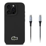 Lacoste Iconic Petit Pique Woven Logo MagSafe Zadní Kryt pro iPhone 16 Pro Black + USB-C/USB-C Datový Kabel 