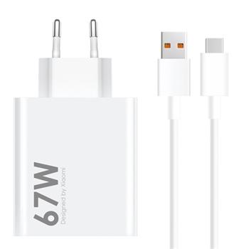 Xiaomi MDY-14-EW USB-A 67W Cestovní Nabíječka + USB-C 6A Datový Kabel White (Bulk)